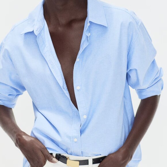 H&M 100% Cotton Classic Button-Down Shirt - Blue, XL - Picture 2 of 7